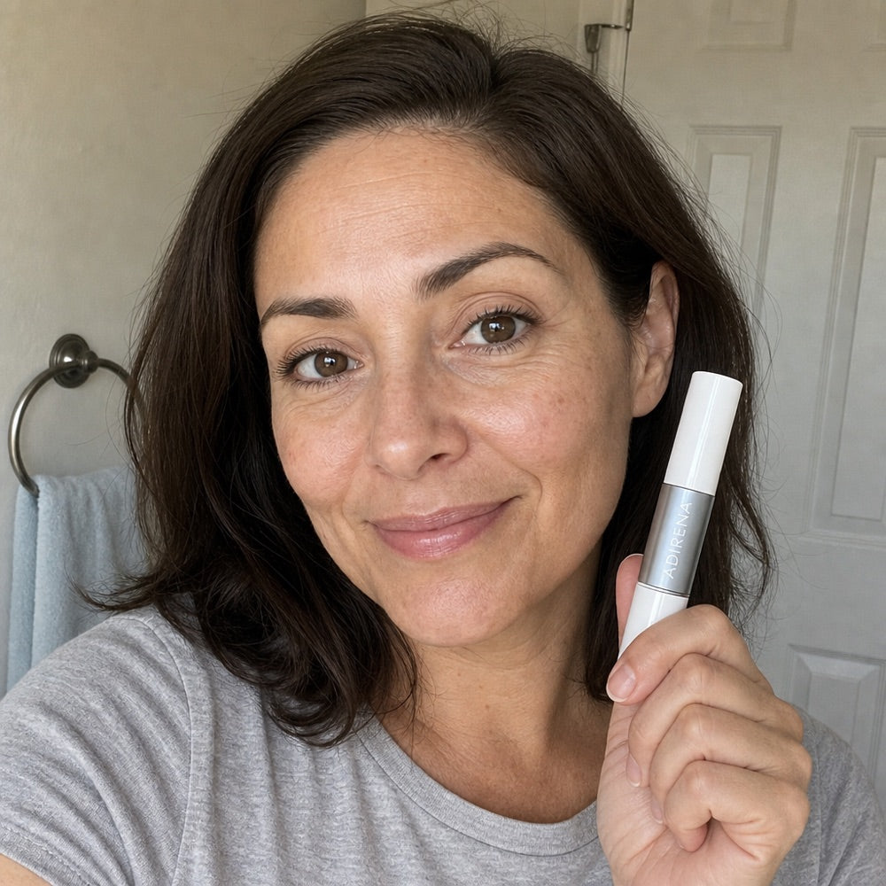 Samantha holding Adirena Cover Cream