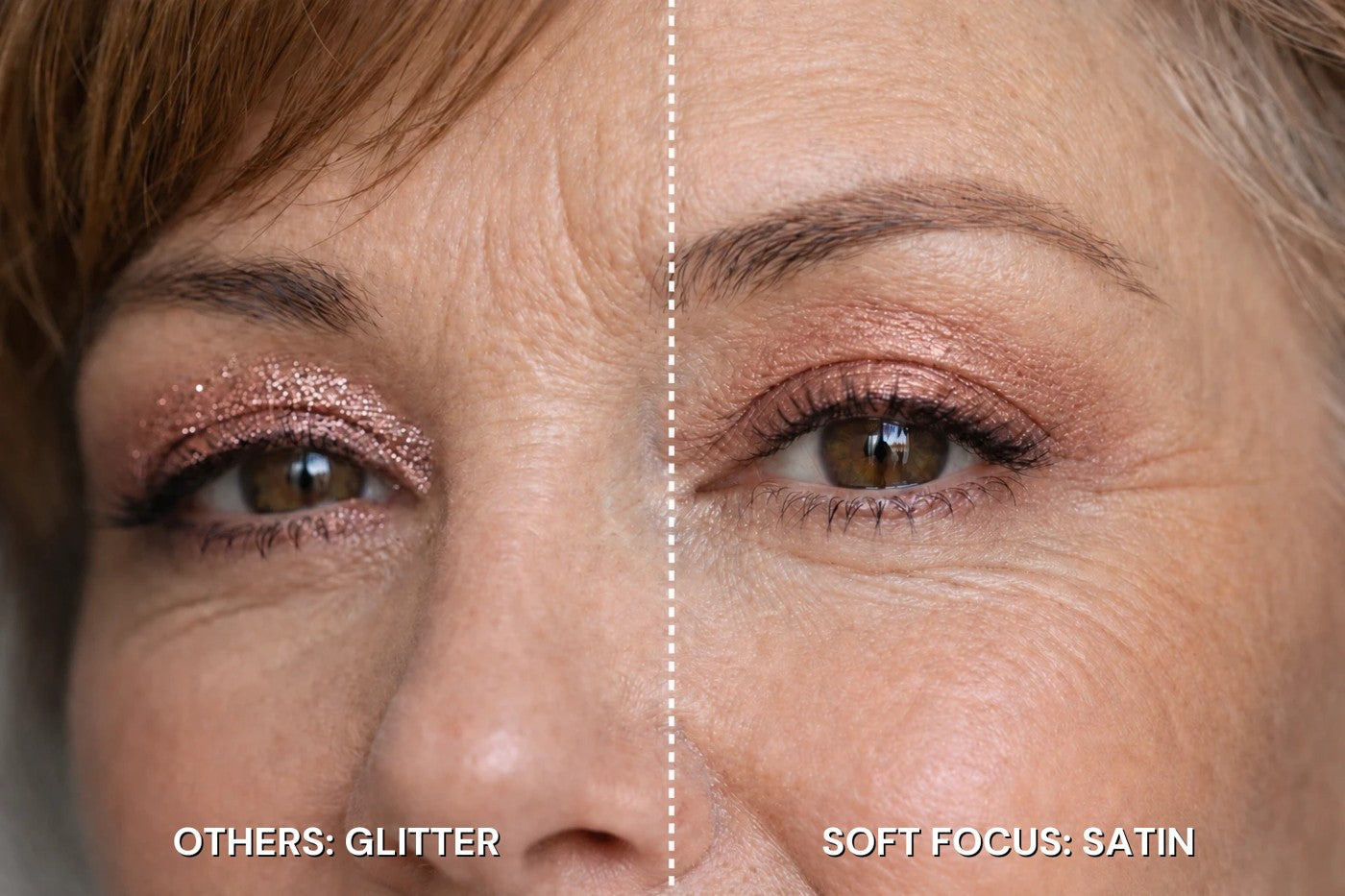 Glitter vs Soft Focus satin on mature hooded eyes