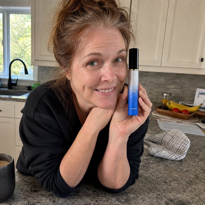 Hannah holding Adirena Adirena Brow & Lash Serum