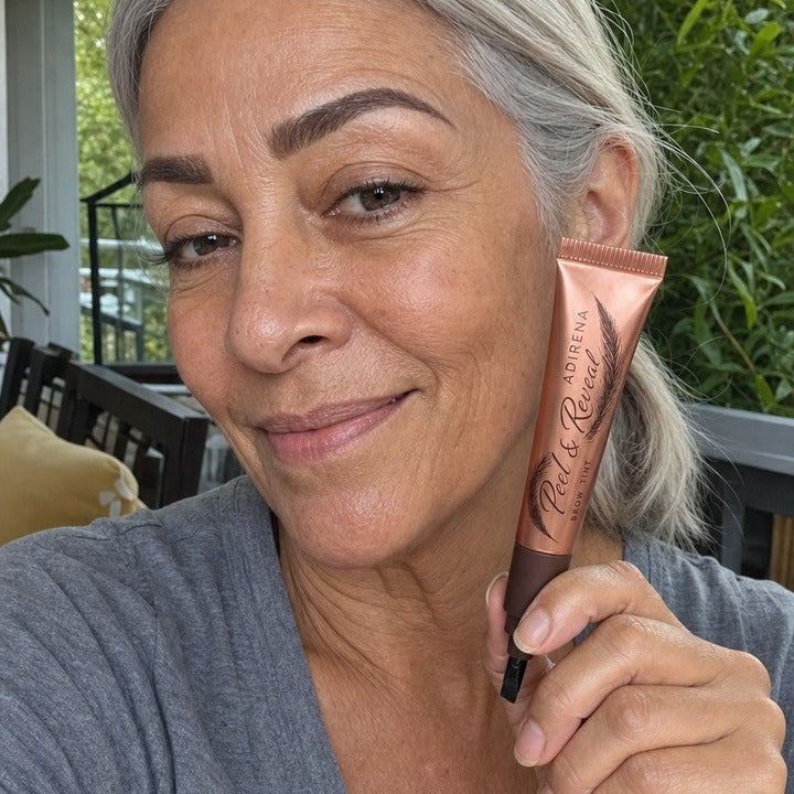 Gail holding Adirena Peel & Reveal Brow Tint