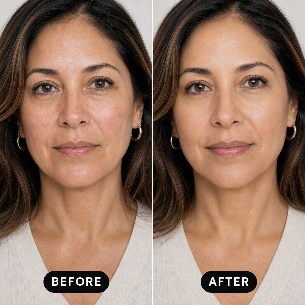 Before and after — olive skin