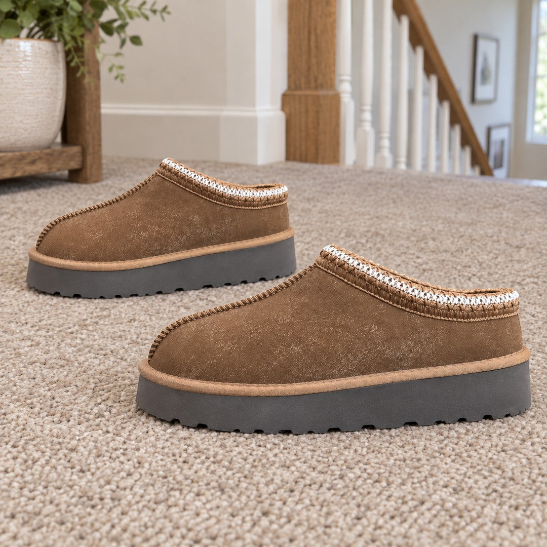 One matching pair of Chestnut Brown Aspen Thick Sole slippers.