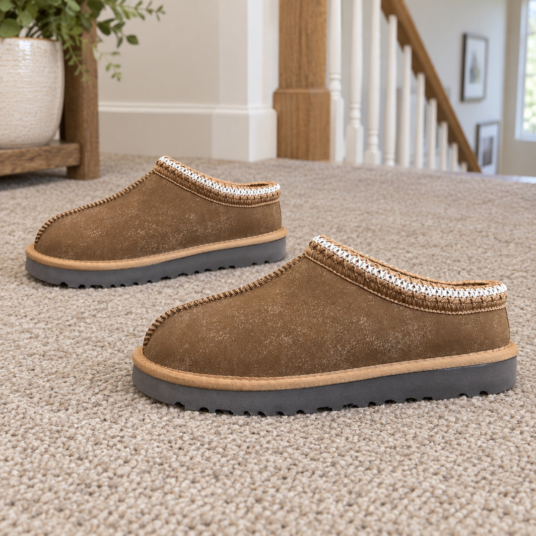 One matching pair of Chestnut Brown Aspen Thin Sole slippers.
