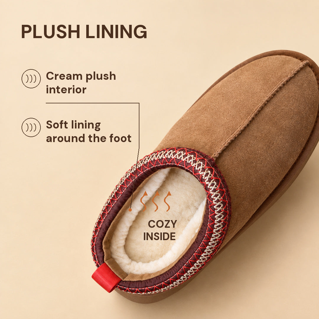 Aspen slipper opening and plush lining shown with detail callouts.