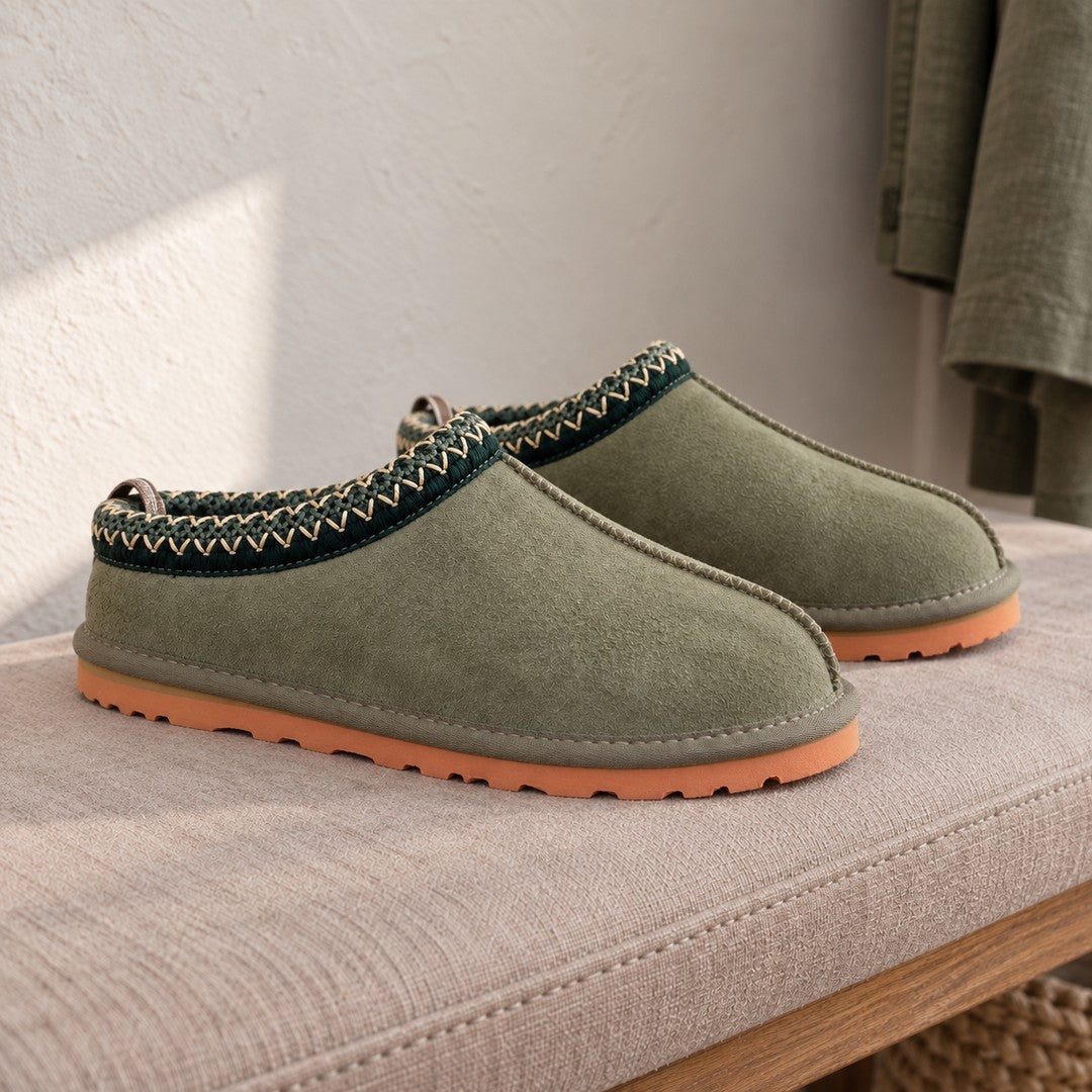 One matching pair of Olive Green Aspen Thin Sole slippers.