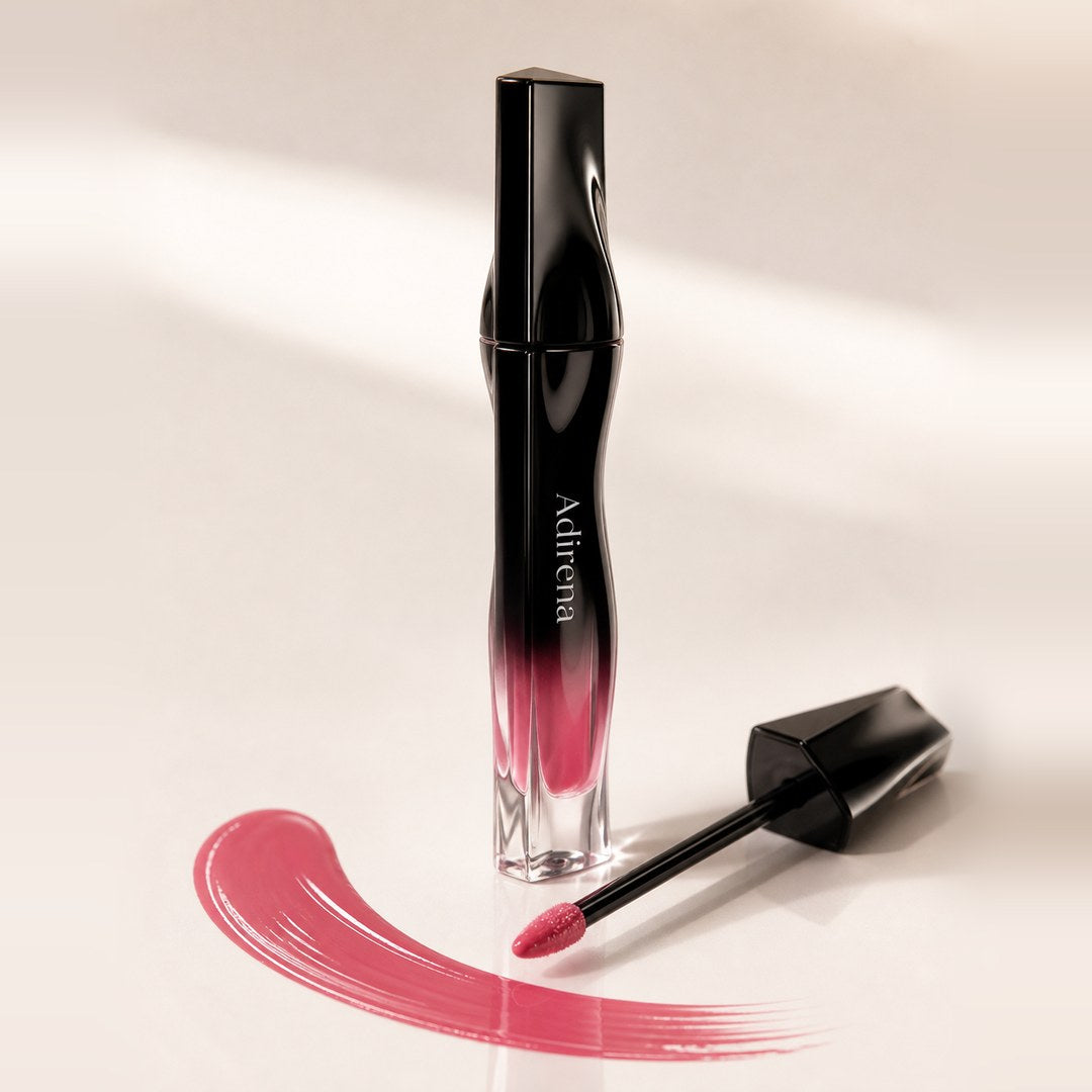 Stellar Dust Lip Stain hero, Adirena tube with glossy Nova swatch