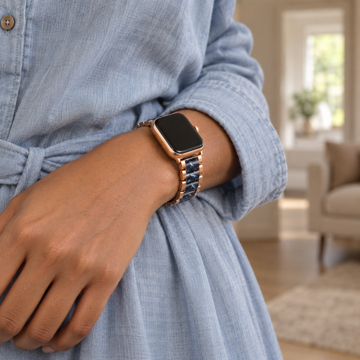 Prism Blue Floral · Rose Gold, worn