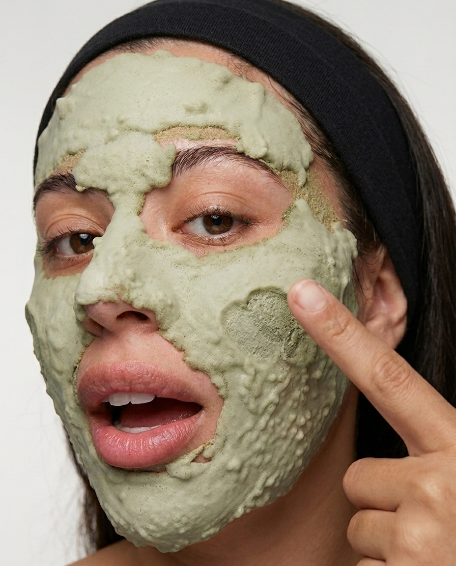 Bubble mask clay full face application