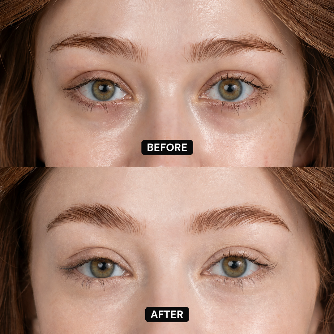 Before and after: brows brushed up and set with the clear gel