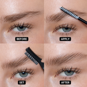 How it works: before, apply with the spoolie, set, after