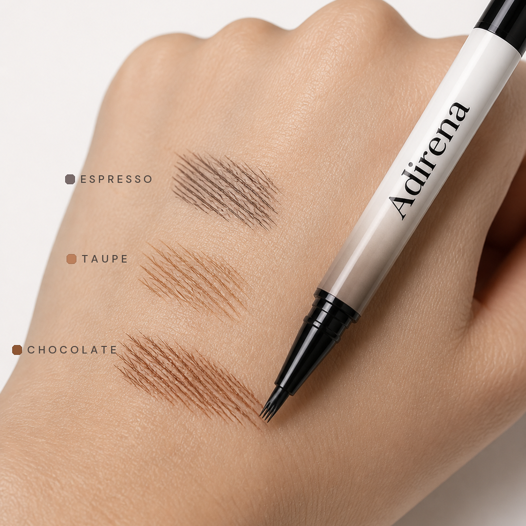 Hair-like stroke swatches in Espresso, Taupe and Chocolate
