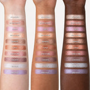 All 10 shades swatched on three skin tones