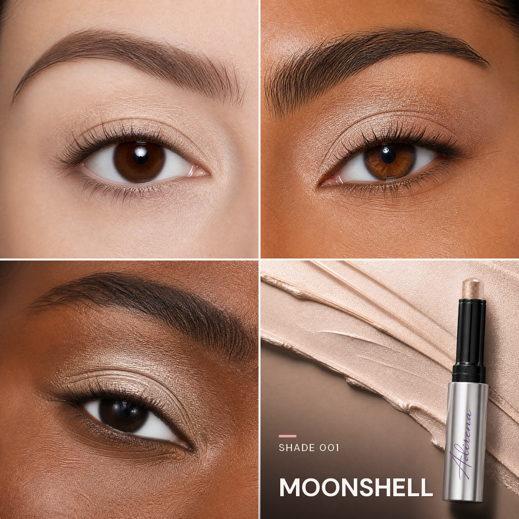 Soft Focus Gel Eyeshadow — shade 001 Moonshell — three eye looks and product
