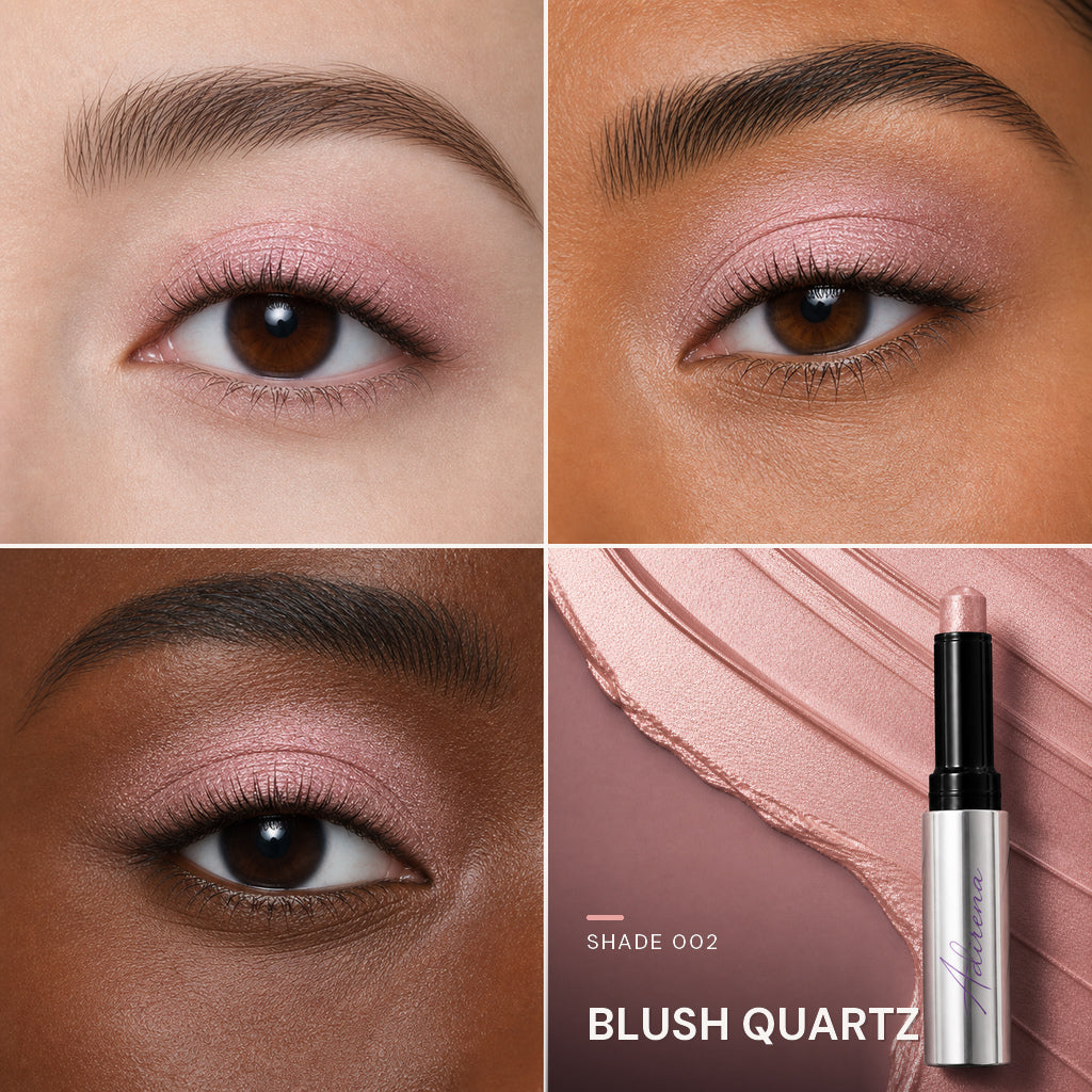 Soft Focus Gel Eyeshadow — shade 002 Blush Quartz — three eye looks and product