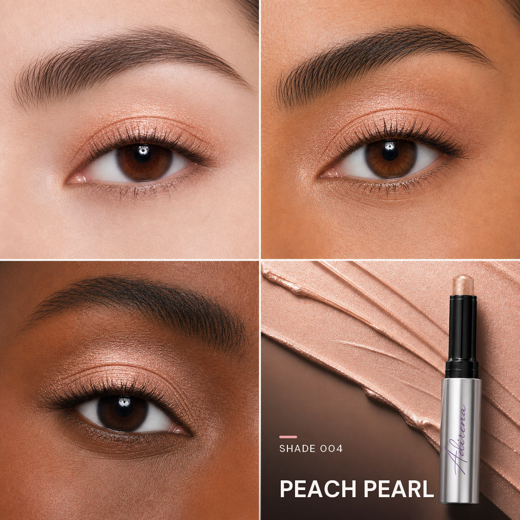 Soft Focus Gel Eyeshadow — shade 004 Peach Pearl — three eye looks and product