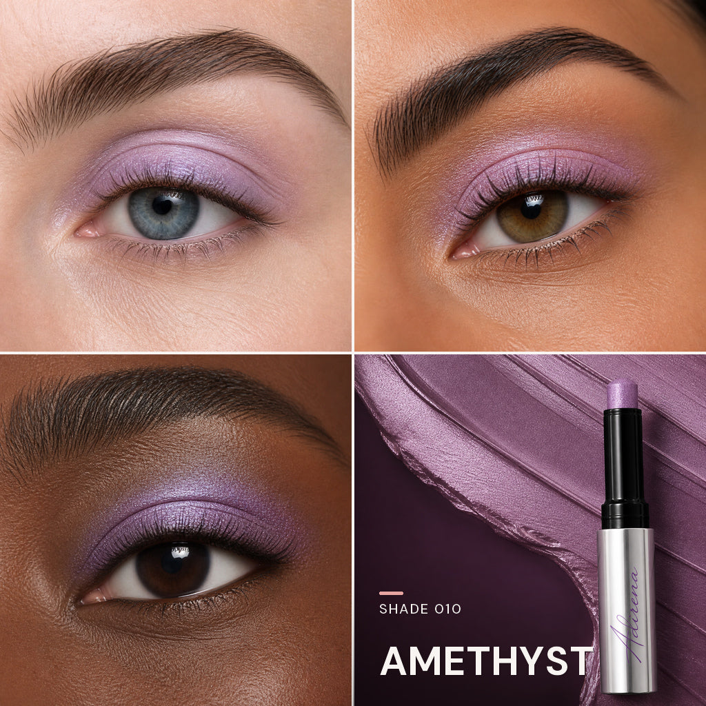 Soft Focus Gel Eyeshadow — shade 010 Amethyst — three eye looks and product
