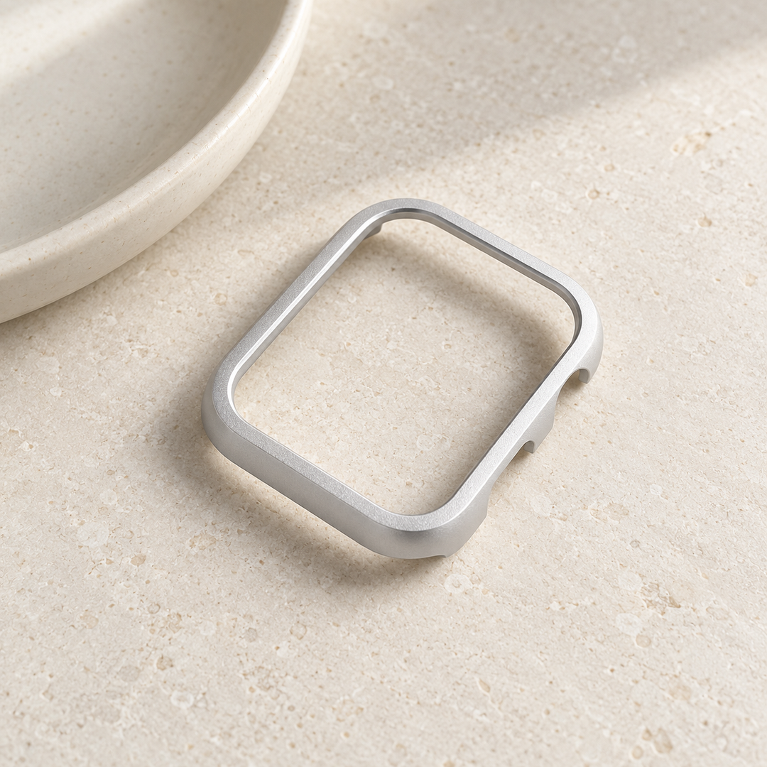 The Halo silver case frame on its own, showing its open front and side walls
