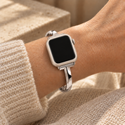 Halo starlight case frame on a watch worn on the wrist with a Madison starlight band