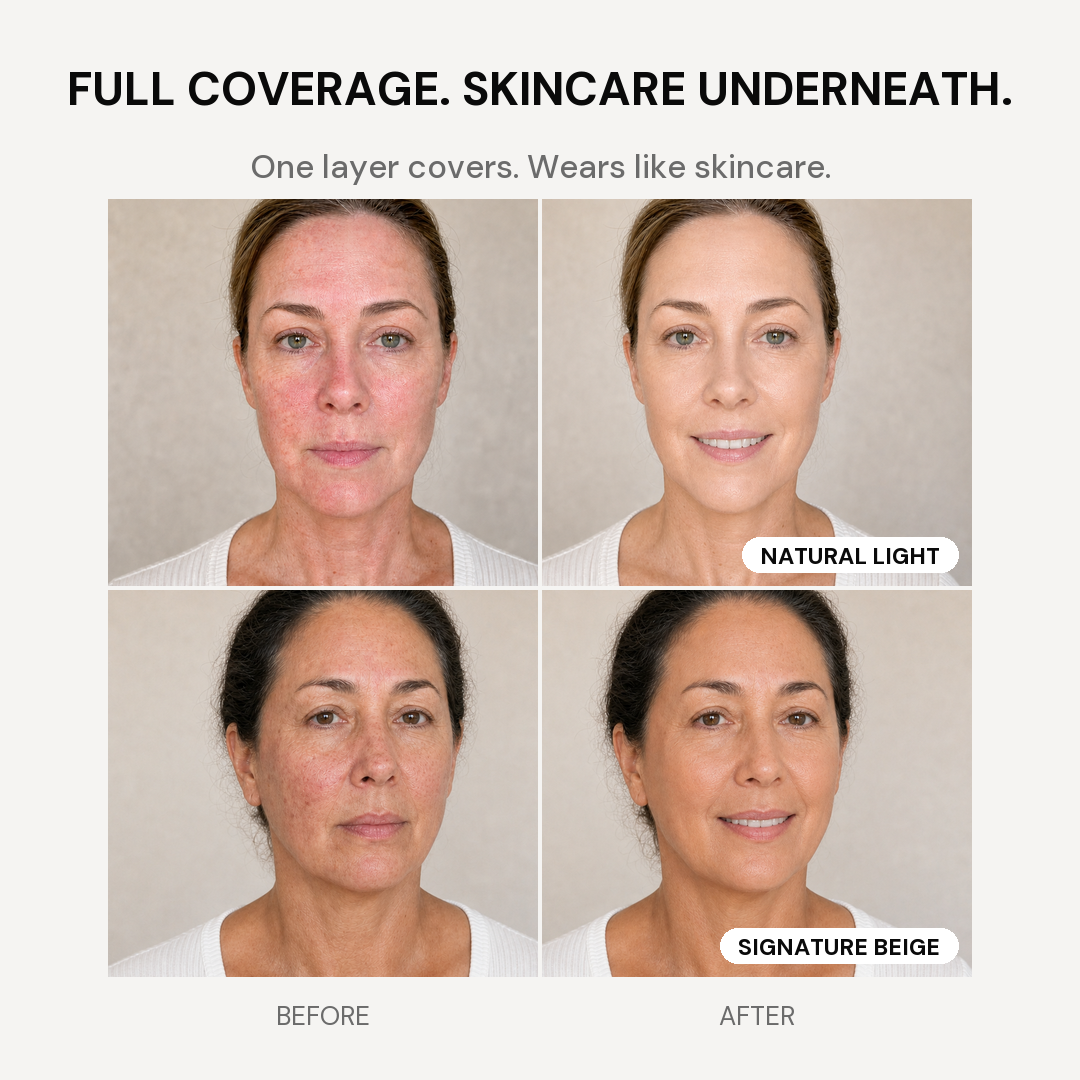 Korean Blemish Balm before and after on two shades and skin tones