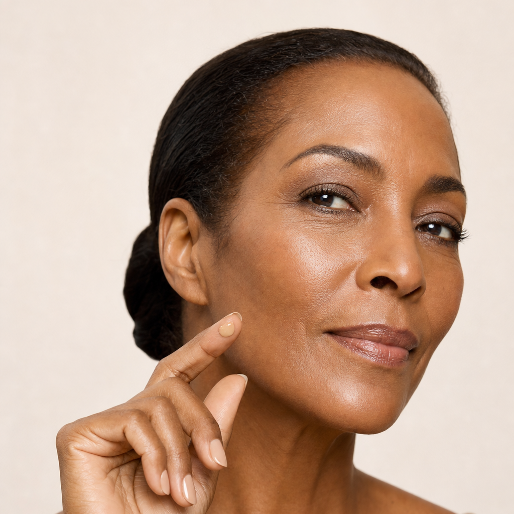 Korean Blemish Balm editorial deep skin finger application
