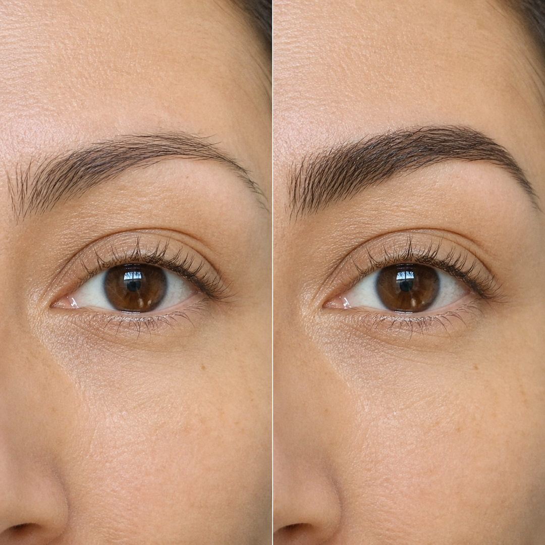 Before and after: brow and lashes looking fuller