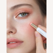 Lip and cheek stain on the cheek for a natural flush