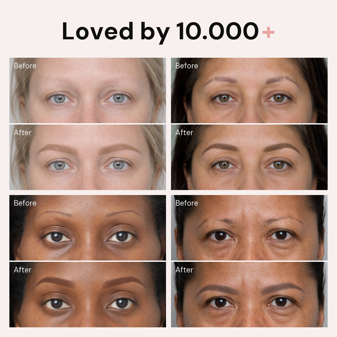 Grid of customer before and after photos using Adirena Peel & Reveal Brow Tint