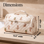 Sloane quilted hair-tool travel bag dimensions: 12.6 inches wide, 6.5 inches high, and 6.5 inches deep