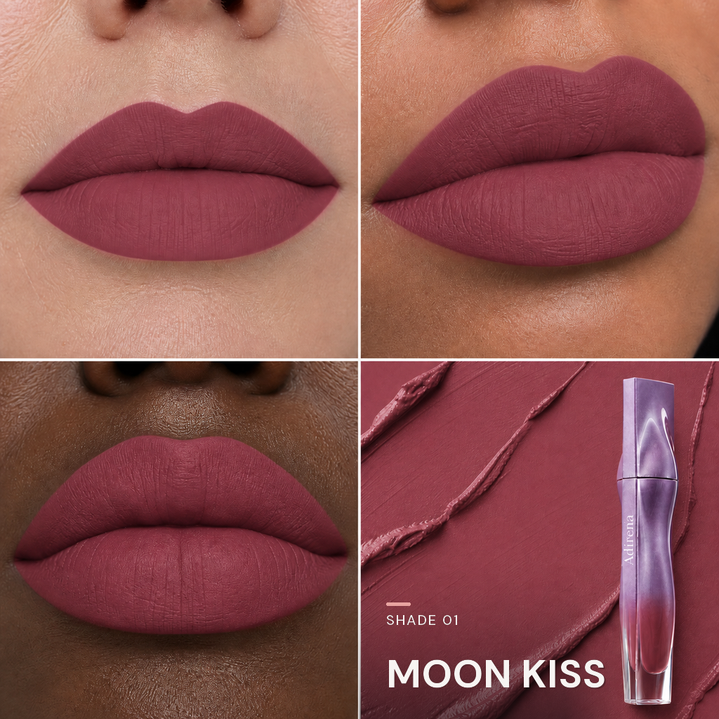 Velvet Blur Lip Cream — shade Moon Kiss — three lip looks