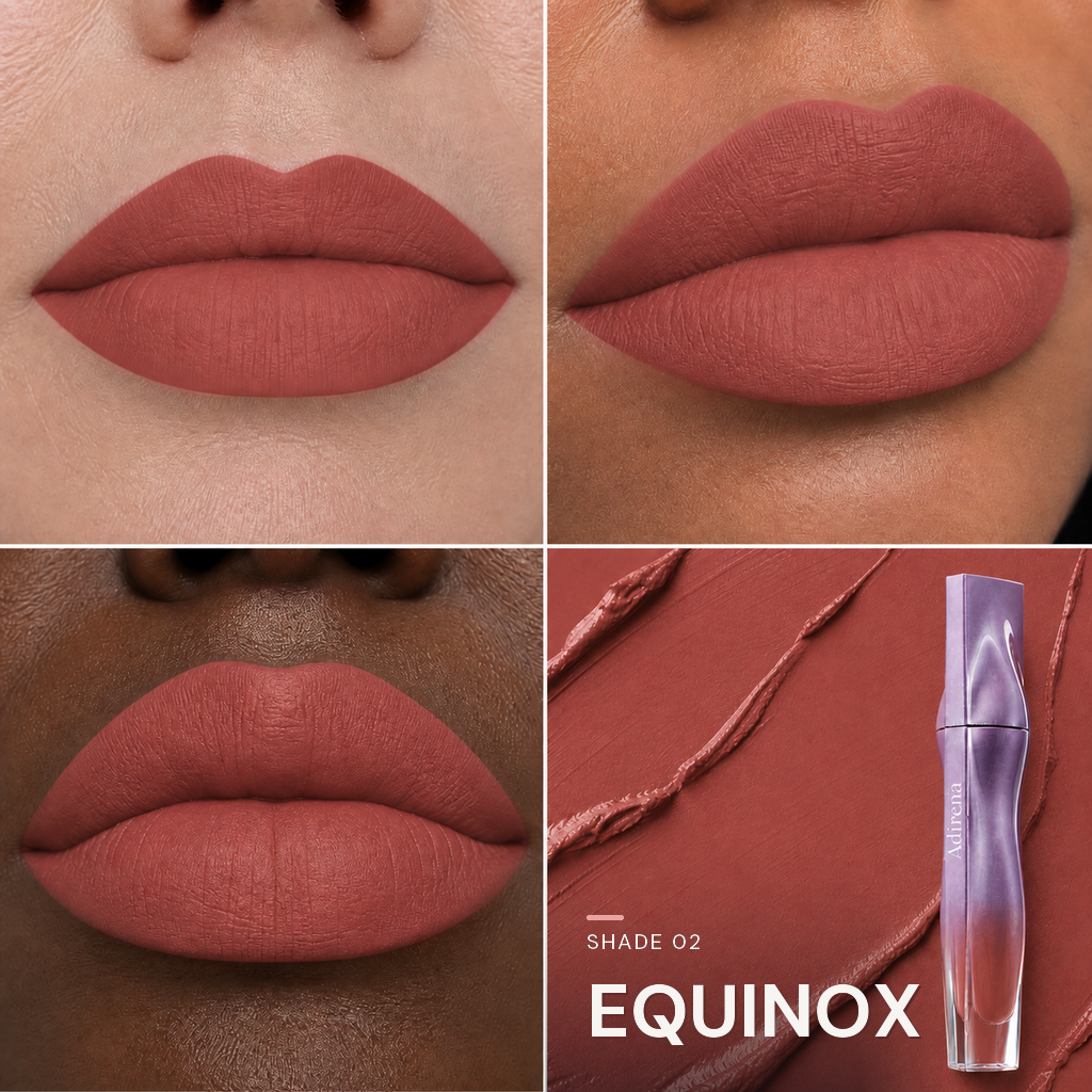 Velvet Blur Lip Cream — shade Equinox — three lip looks