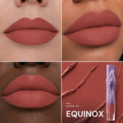 Velvet Blur Lip Cream — shade Equinox — three lip looks