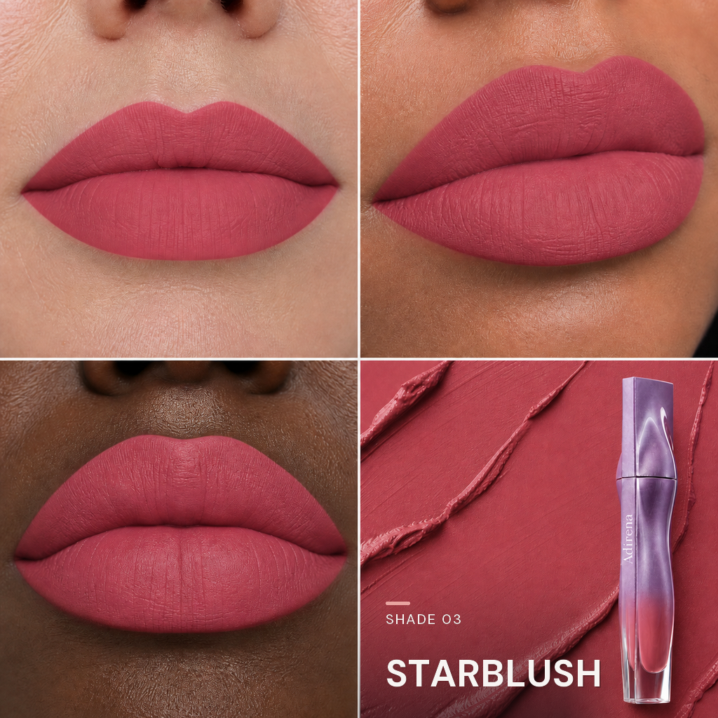 Velvet Blur Lip Cream — shade Starblush — three lip looks
