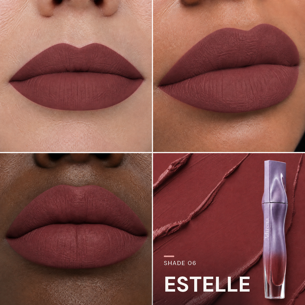 Velvet Blur Lip Cream — shade Estelle — three lip looks