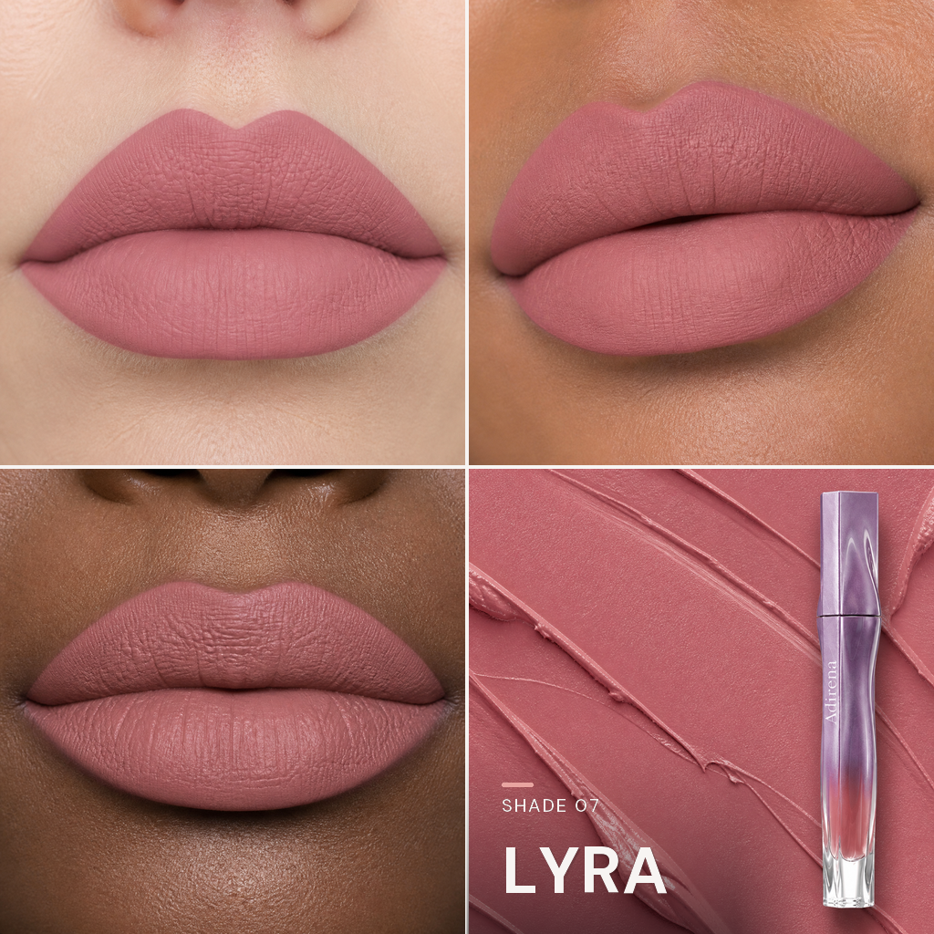 Velvet Blur Lip Cream — shade Lyra — three lip looks