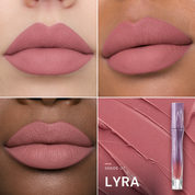 Velvet Blur Lip Cream — shade Lyra — three lip looks