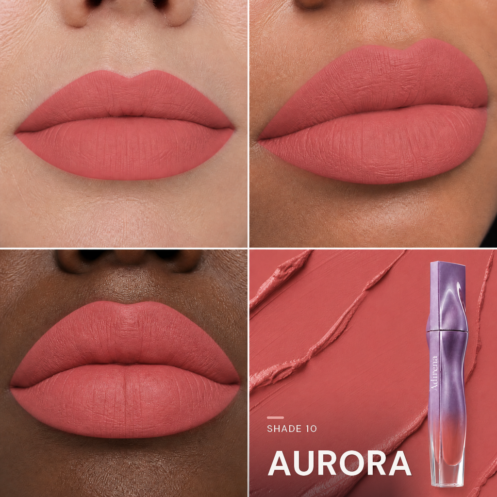 Velvet Blur Lip Cream — shade Aurora — three lip looks
