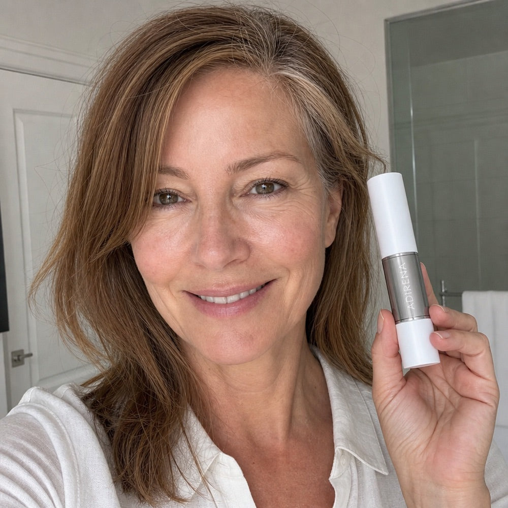 Kristine holding Adirena Cover Cream