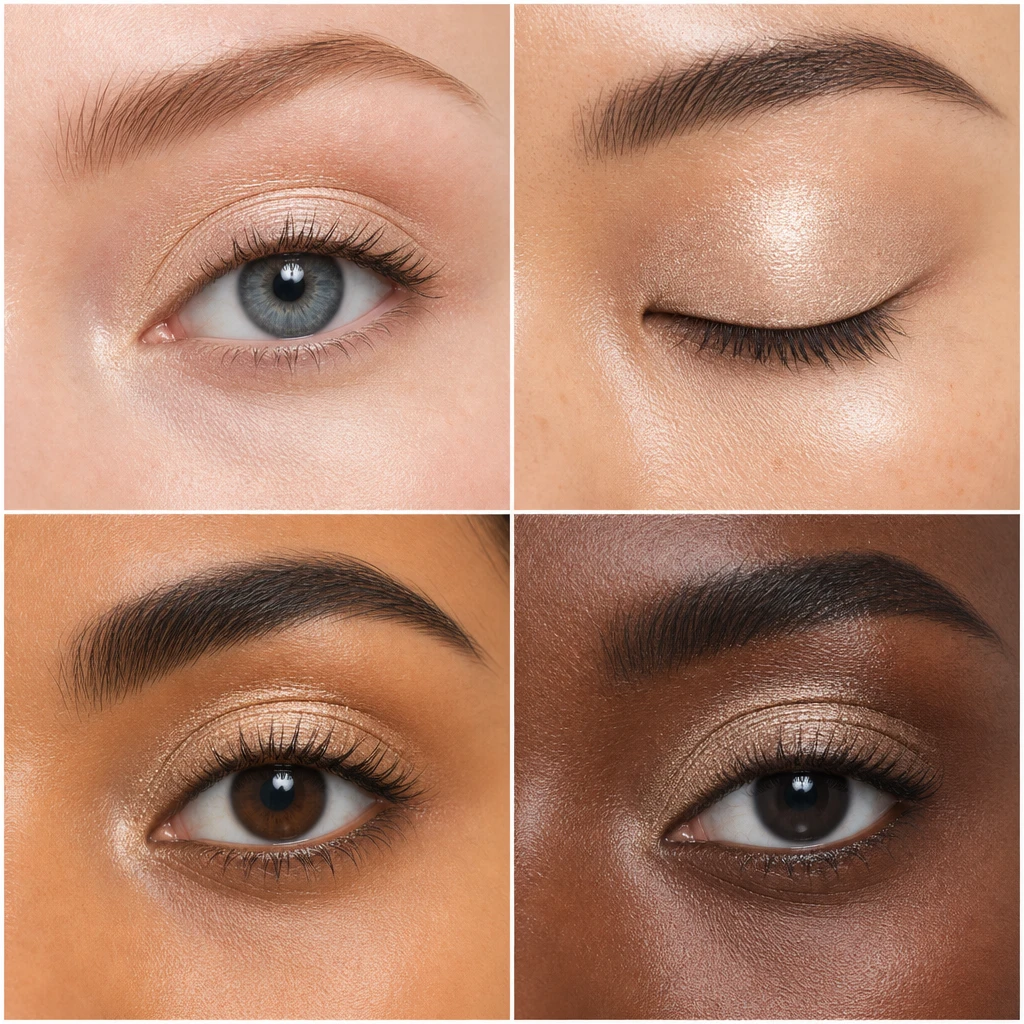 Soft Focus Gel Eyeshadow before and after, soft-focus color on the lid