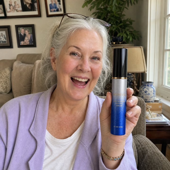 Gloria holding Adirena Adirena Brow & Lash Serum