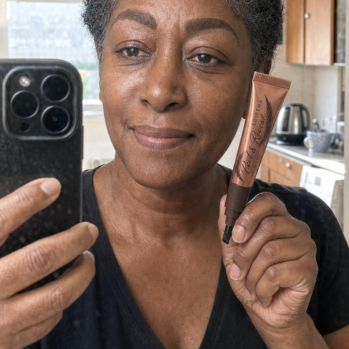 Denise holding Adirena Peel & Reveal Brow Tint