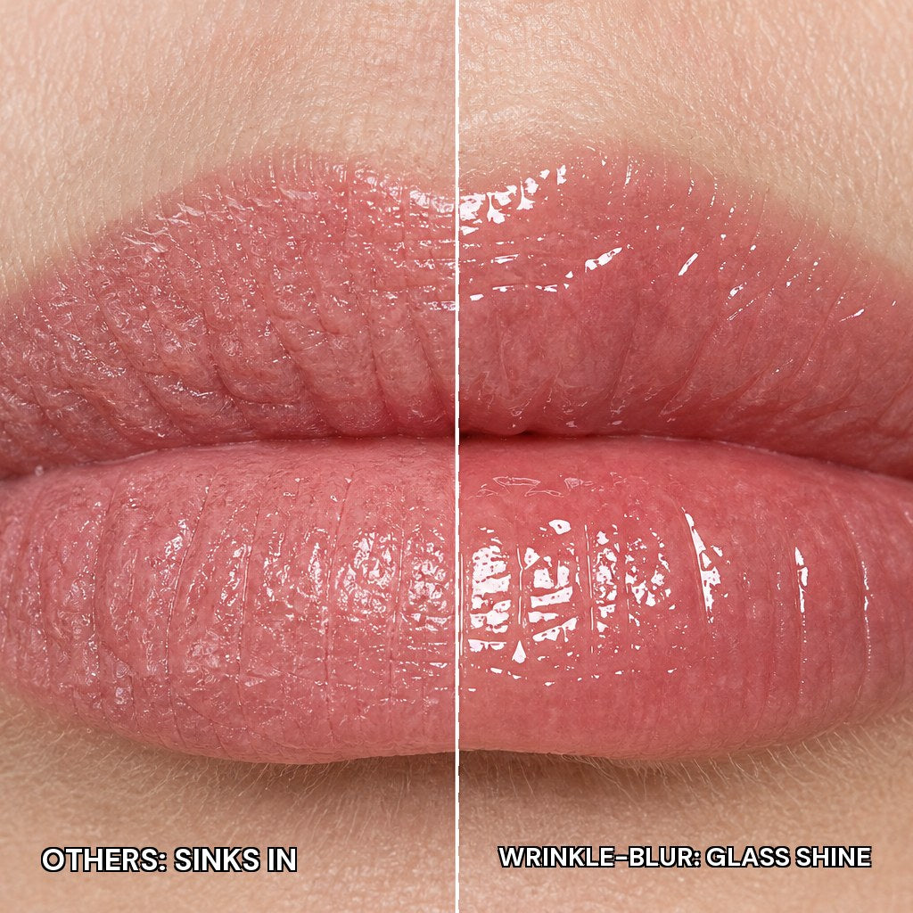 Wrinkle-Blur Lip Oil glass shine softening the look of lip lines on mature lips