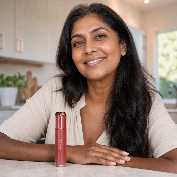 Gail holding Adirena Wrinkle-Blur Lip Oil